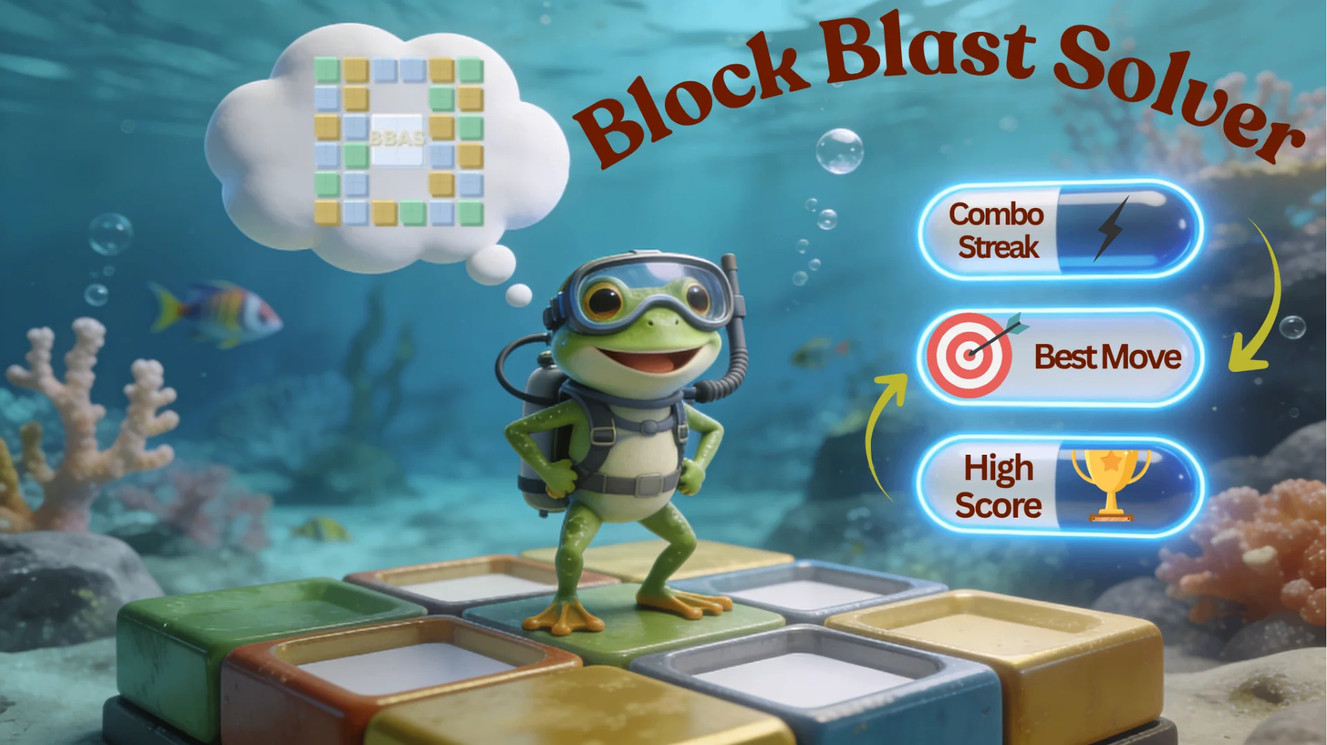Block Blast high score solver guide showing game board and combo streak strategy